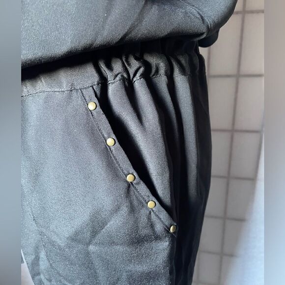Limited Black Nylon Short Sleeve Jumpsuit w/Bronze Studs (Size: 10) - Picture 6 of 12